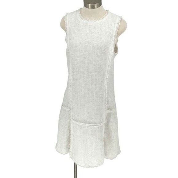 Banana Republic Womens Tweed Sleeveless Fit & Flare Dress White Size 10 NWT - Picture 1 of 10